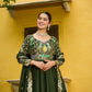Lorenvalley Fashion Green Vichitra Silk with Multi Thread & Embroidered work Anarkali Gown with Dupatta - Swadesiicart