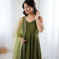 Lorenvalley Fashion Green Pure Romansilk Chanderi Fabric Yoke Fancy Lace Work Anarkali Kurta Pant With Dupatta Set - Swadesiicart