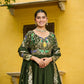 Lorenvalley Fashion Green Vichitra Silk with Multi Thread & Embroidered work Anarkali Gown with Dupatta - Swadesiicart