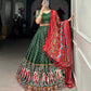 Lorenvalley Dola Silk Green Patola Print With Gamthi Work Lace Border Lehenga Choli with Dupatta | Swadesiicart