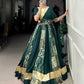 Lorenvalley Green Rayon and Tussar Silk Plain And Printed With Embossed Design Gota Lace Lehenga Choli with Dupatta | Swadesiicart
