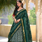 Lorenvalley Green Tussar Silk Ikkat Print With Foil Work Lehenga Choli with Dupatta | Swadesiicart