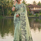 Anaita Green Linen Printed Saree With Blouse