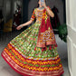 Lorenvalley Green Tussar Silk Patola Print With Foil Work And Original Mirror Gamthi Lace Lehenga Choli with Dupatta | Swadesiicart