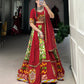 Lorenvalley Green Rayon and Printed Silk with Plain And Printed With Original Mirror Gamthi Work And Gamthi Patch Work Lehenga Choli | Swadesiicart
