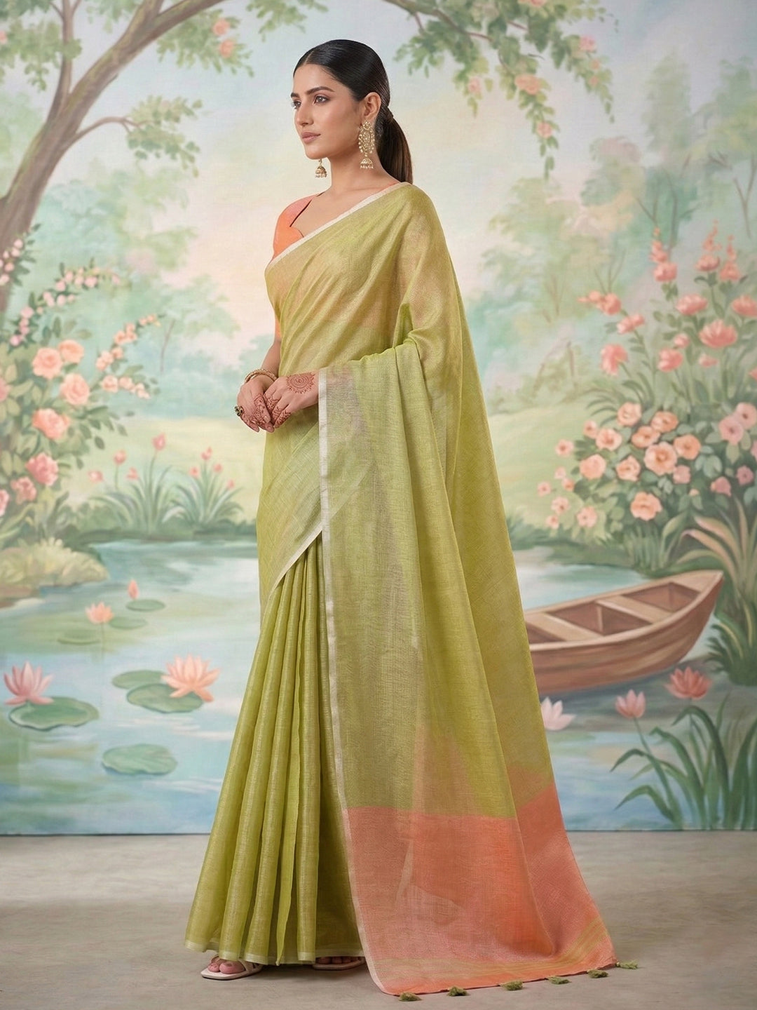 Anaita Green Tissue Saree With Blouse
