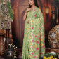Anaita Green Linen Printed Saree With Blouse