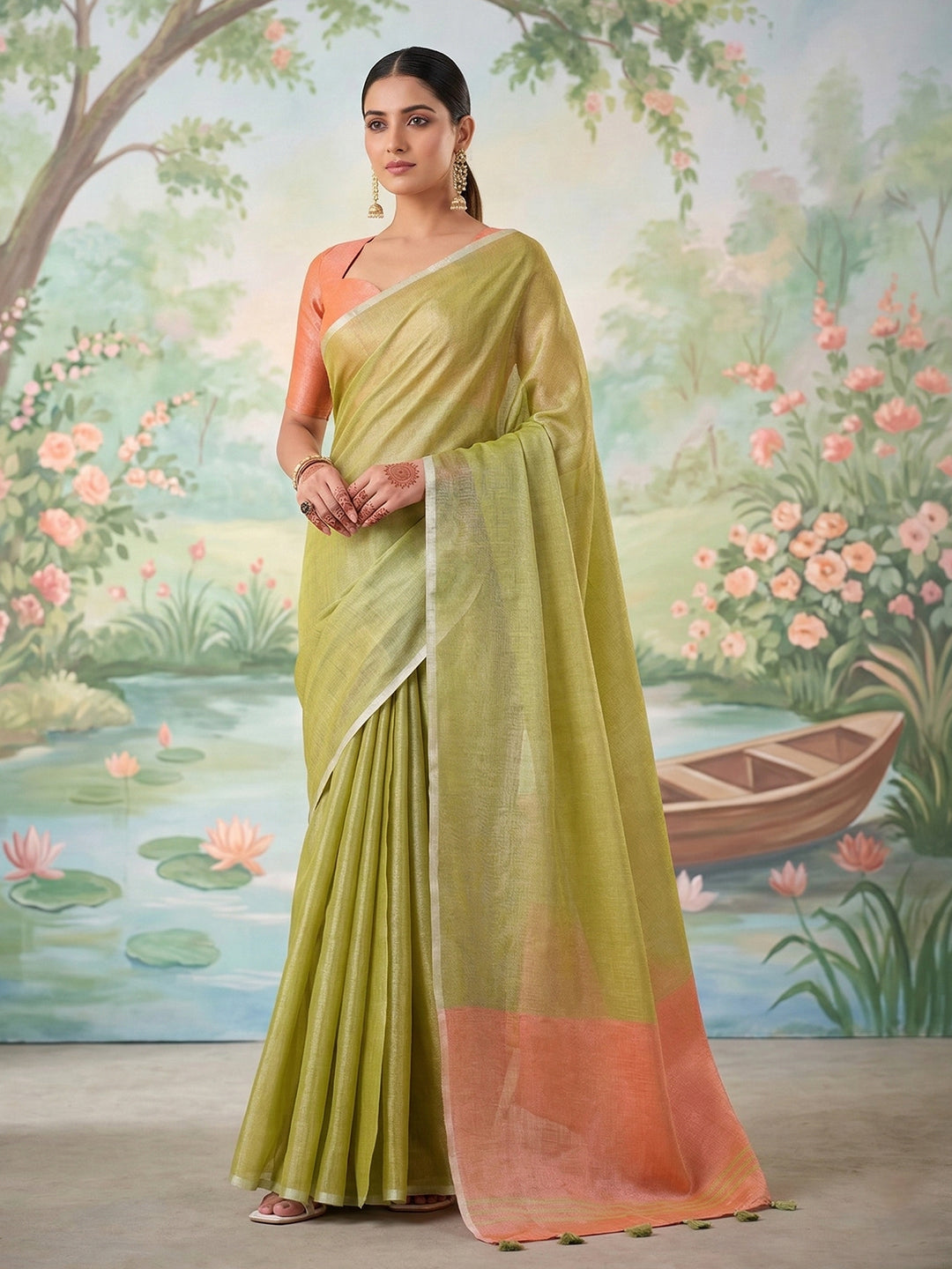 Anaita Green Tissue Saree With Blouse