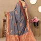 Lorenvalley Fashion Grey Soft Silk Copper Zari weaving Design Saree - Swadesiicart