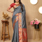 Lorenvalley Fashion Grey Soft Paithani Silk Woven Design Rich Meenakari Zari Weaving Pallu Saree - Swadesiicart