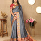 Lorenvalley Fashion Grey Soft Paithani Silk Woven Design Rich Meenakari Zari Weaving Pallu Saree - Swadesiicart
