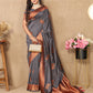 Lorenvalley Fashion Grey Soft Silk Copper Zari weaving Design Saree - Swadesiicart