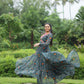 Lorenvalley Grey Faux Georgette Bandhani Print Work With Kutchi Patch Work Gown | Swadesiicart