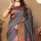 Lorenvalley Fashion Grey Soft Silk Copper Zari weaving Design Saree - Swadesiicart