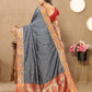 Lorenvalley Fashion Grey Soft Paithani Silk Woven Design Rich Meenakari Zari Weaving Pallu Saree - Swadesiicart