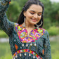 Lorenvalley Grey Faux Georgette Bandhani Print Work With Kutchi Patch Work Gown | Swadesiicart