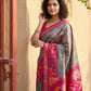 Anaita Grey Pochampally Printed Saree With Blouse