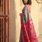 Anaita Grey Pochampally Printed Saree With Blouse