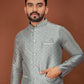 Anaita Grey Jacquard Silk Straight Kurta With Koti & Pajama