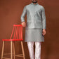 Anaita Grey Jacquard Silk Straight Kurta With Koti & Pajama