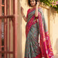 Anaita Grey Pochampally Printed Saree With Blouse