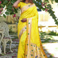 Vishnu Weaves Women's Yellow Banarasi Silk Zari Woven Paithani Saree with Unstitched Blouse - Swadesiicart