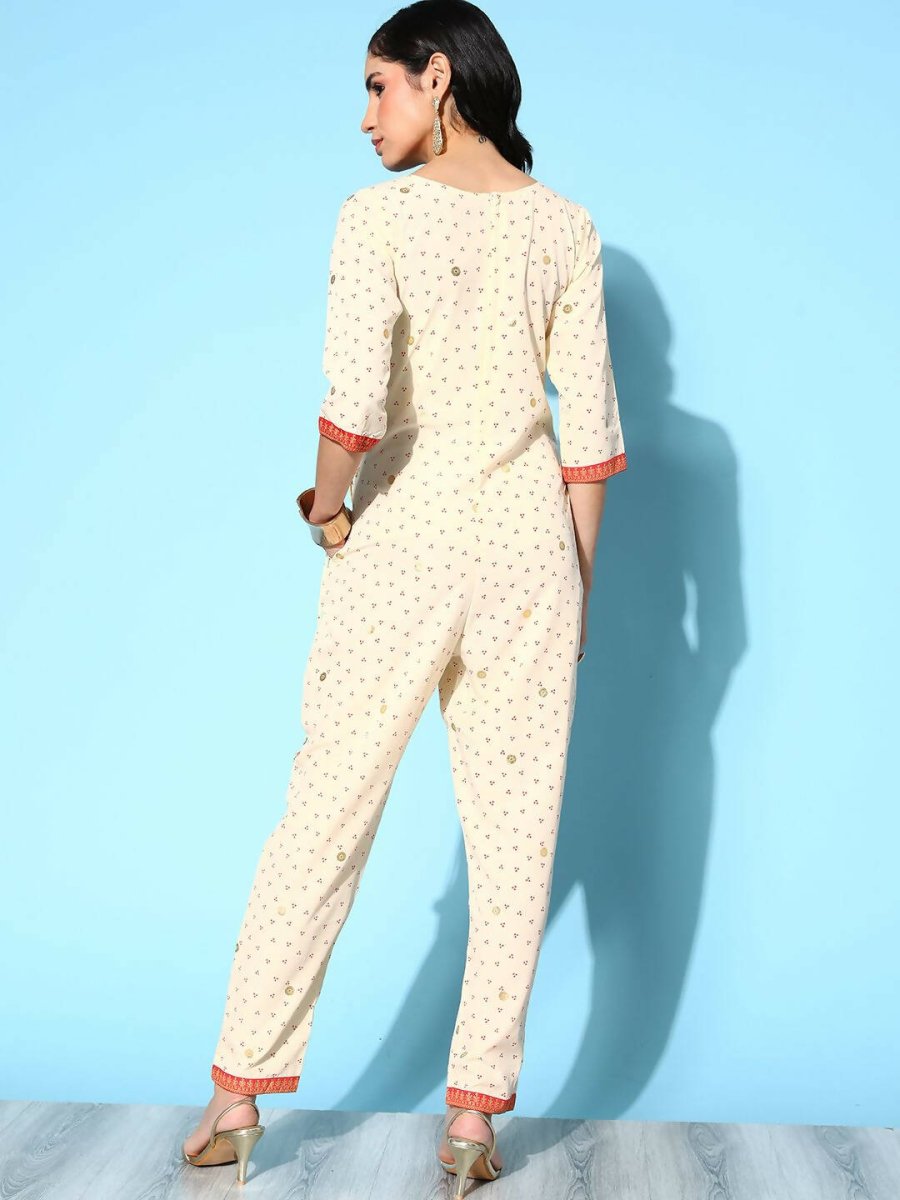 Ahalyaa Womens Offwhite Crepe Printed Jumpsuit - Swadesiicart
