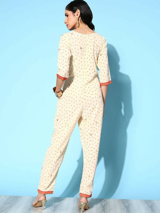 Ahalyaa Womens Offwhite Crepe Printed Jumpsuit - Swadesiicart