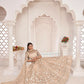 Aastha Fashion Dusty Chiku Butterfly Net White Cotton Thread Work, Zari Work And Sandwich Sequence Work Embroidery Wedding Wear Lehenga Choli