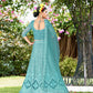 Blue Net Embroidered Semi Stitched Lehenga Choli with Dupatta - Bhagya