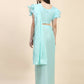 Light Blue Silk Satin Sequence Work Ready to Wear Saree with stitched Blouse - Nirvana | Swadesiicart