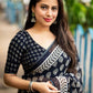 Navy Blue Poly Georgette Ajrak Saree with Unstitched Blouse - Hiral Fashion | Swadesiicart