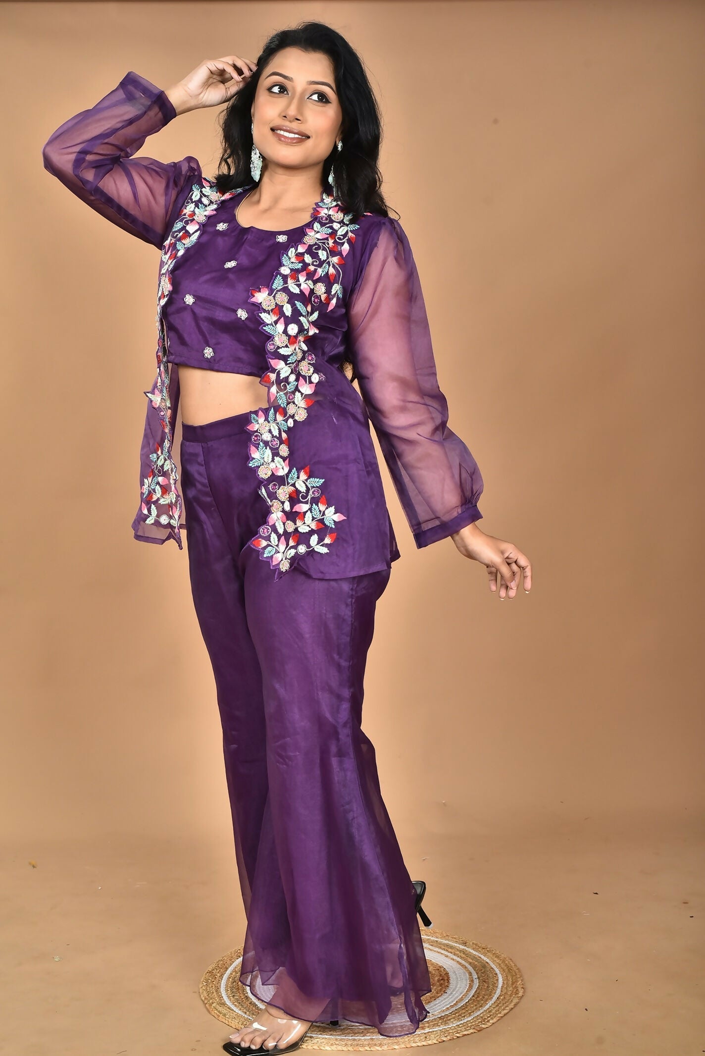 Morchari Women Hand Embroidery Crop Top-Purple - Swadesiicart