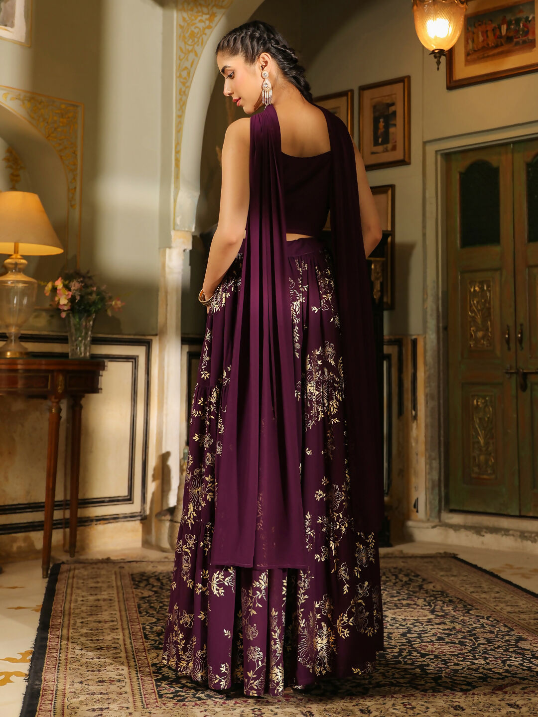 Janasya Purple Georgette Solid Lehenga Choli Dupatta | Swadesiicart