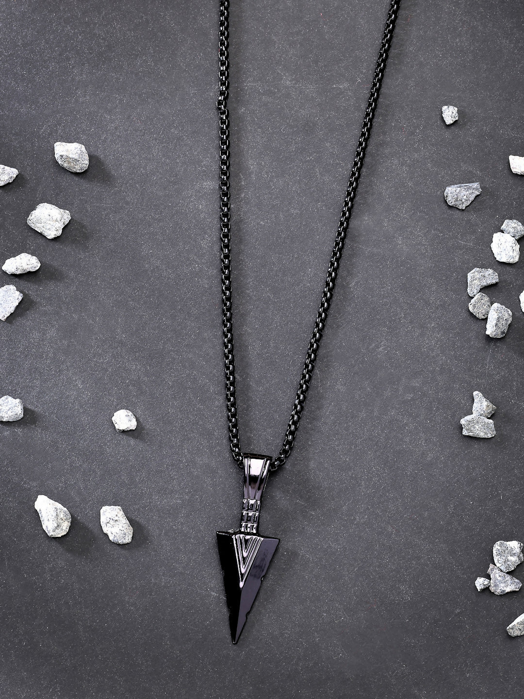 NVR Men's Black Rhodium-Plated Arrow-Shaped Pendant With Chain - NR Retail-NVR