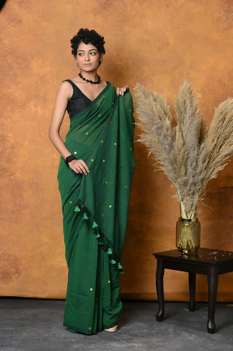 Very Much Indian Pure Mul Cotton Handloom Saree - Green | Swadesiicart