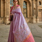Crocus Purple & Peachsoft Handloom Sik Zari & Thread Work, Contrast Pallu Saree - Rajtex Kube Silk - Swadesiicart