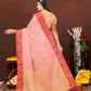 Lorenvalley Fashion Pink Cotton Woven Design with Zari Weaving Design Saree - Swadesiicart