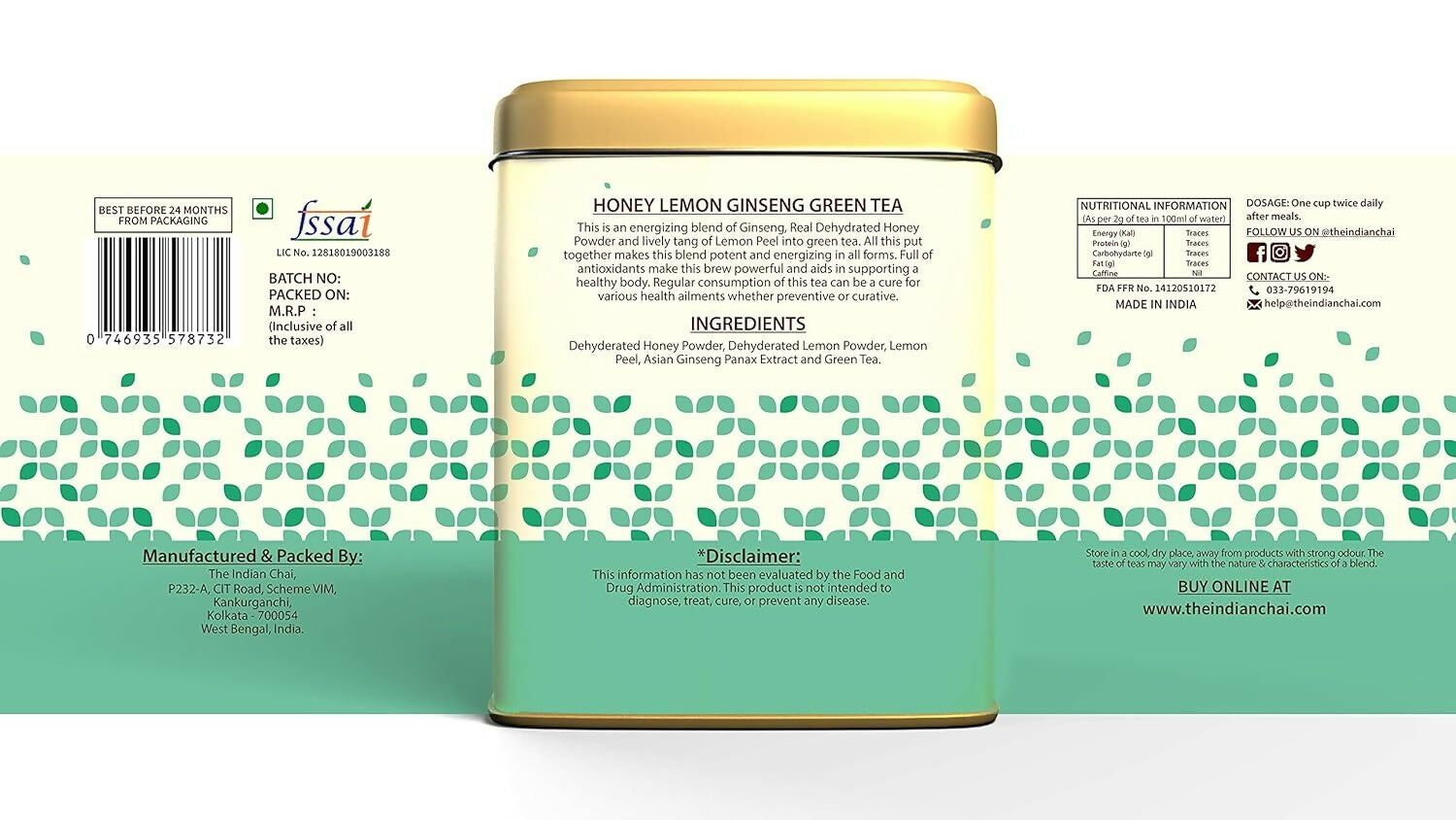 The Indian Chai - Honey Lemon Ginseng Green Tea | Swadesiicart