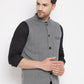 Even Apparels Grey Merino Men Woven Nehru Jacket PW689 | Swadesiicart