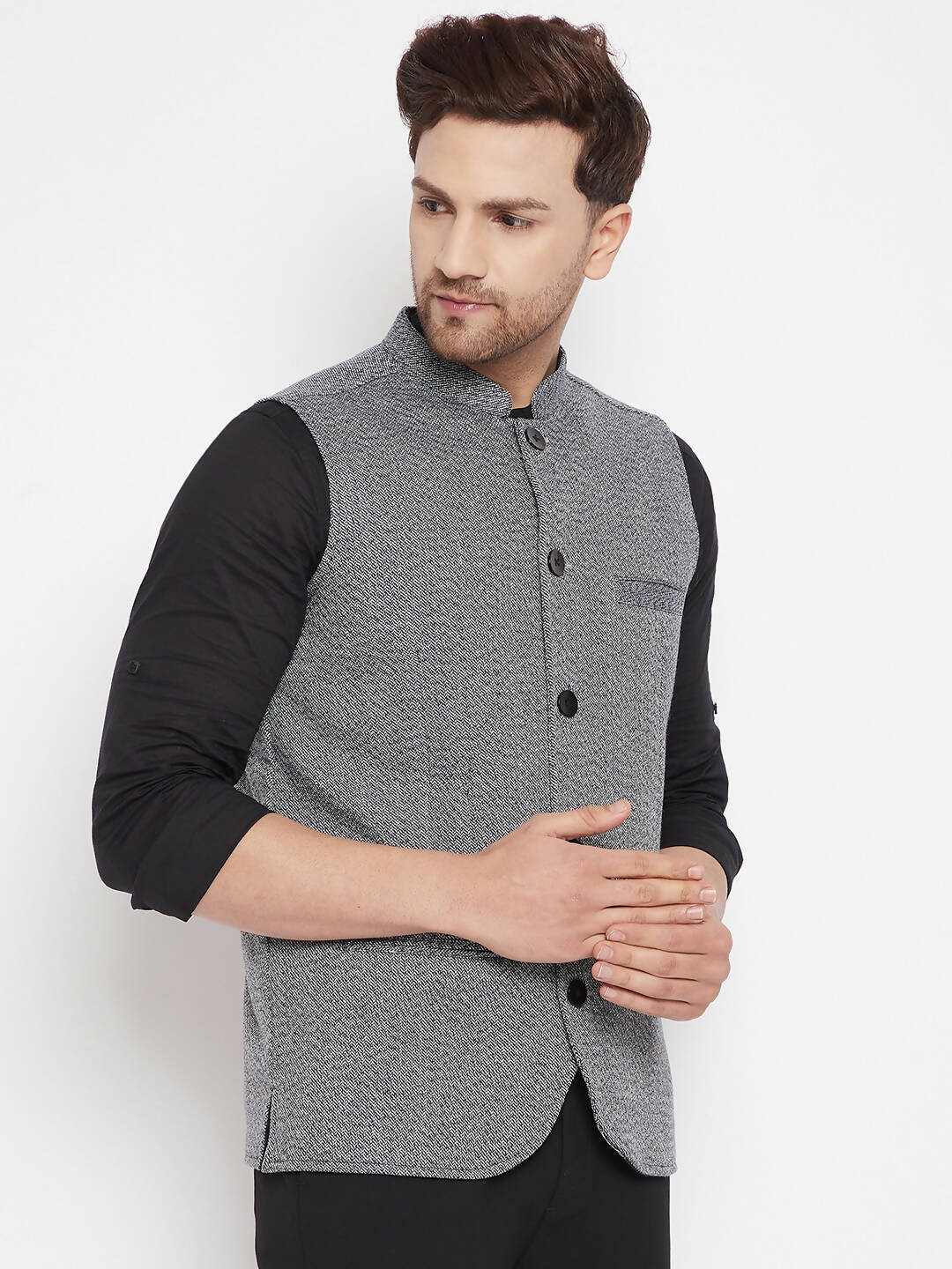 Even Apparels Grey Merino Men Woven Nehru Jacket PW689 | Swadesiicart