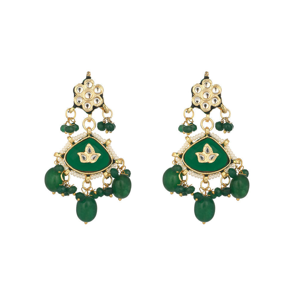 Nuyug 22K Gold Plated Arc Kundan Ruby Drops Necklace | Swadesiicart