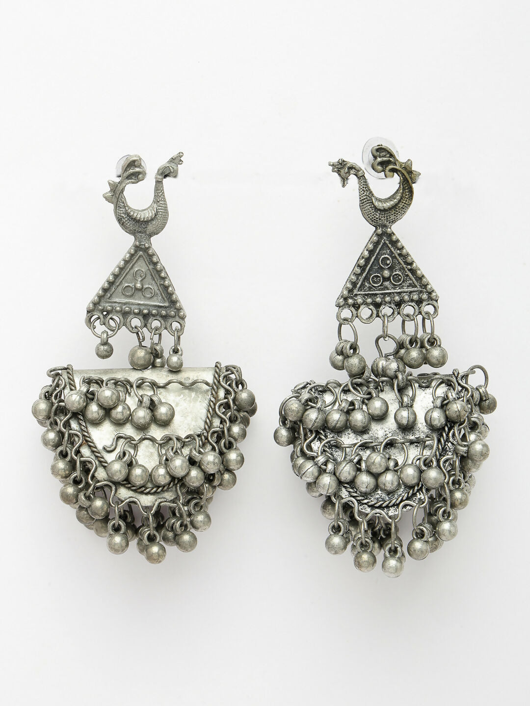 NVR Women's Silver-Plated Oxidised Contemporary Drop Earrings | Swadesiicart
