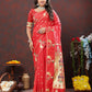Lorenvalley Fashion Red Soft Paithani Silk Woven Design Gold Zari Meenakari Weaving Saree - Swadesiicart
