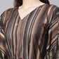 Ahalyaa Women Brown Georgette Gold Silver Printed Kaftan Kurta | Swadesiicart