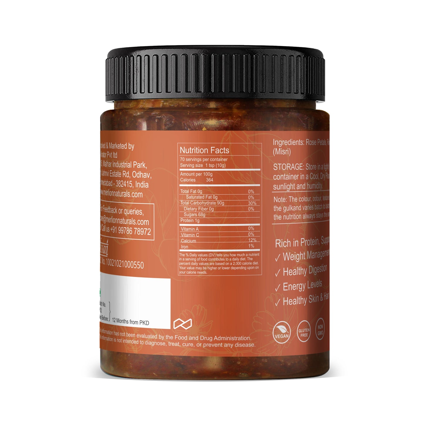 Merlion Naturals Rose Petals Jam - Gulkand - Swadesiicart
