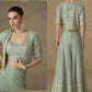 Vegaa Fashion Mint Green Georgette Embroidered & Hand Work Jacket Style Co-Ord Set - Swadesiicart