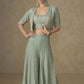 Vegaa Fashion Mint Green Georgette Embroidered & Hand Work Jacket Style Co-Ord Set - Swadesiicart
