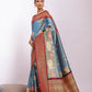 Vishnu Weaves Women's Firozi Tissue Silk Zari Woven Saree with Blouse - Swadesiicart