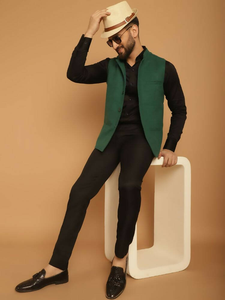 Even Apparels Pure Wool Nehru Jacket - Green | Swadesiicart